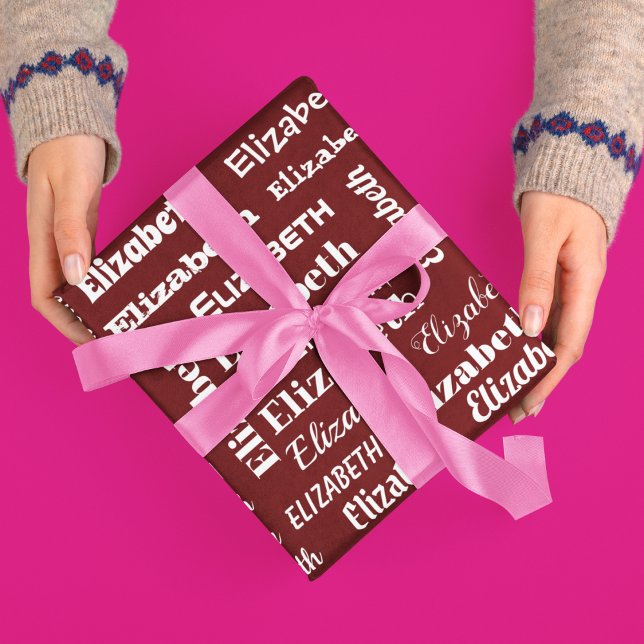 Anpassat namn Initial Monogram Maroon Red White Gi Presentpapper (Custom Name Initial Monogram Maroon red White Gift Wrapping Paper)