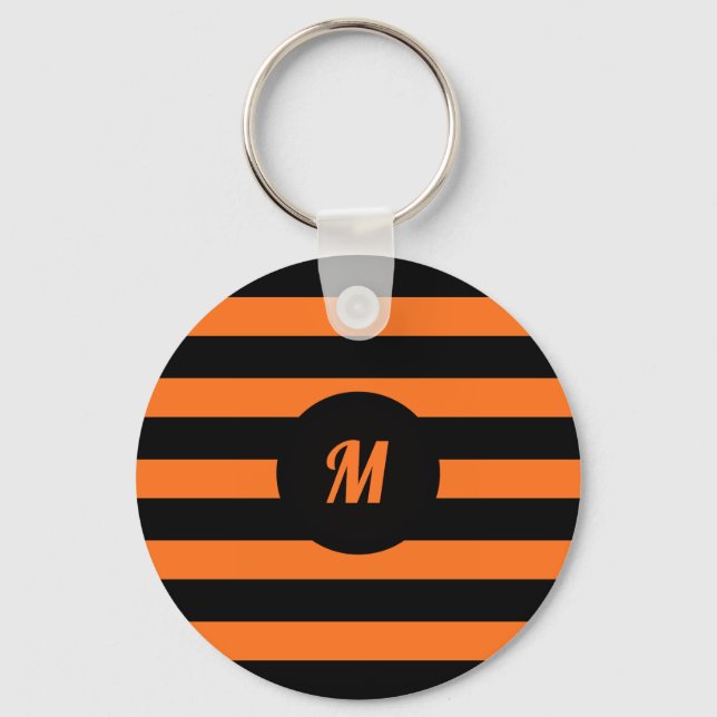 Anpassat namn initial svart & orange ränder nyckelring (Framsida)