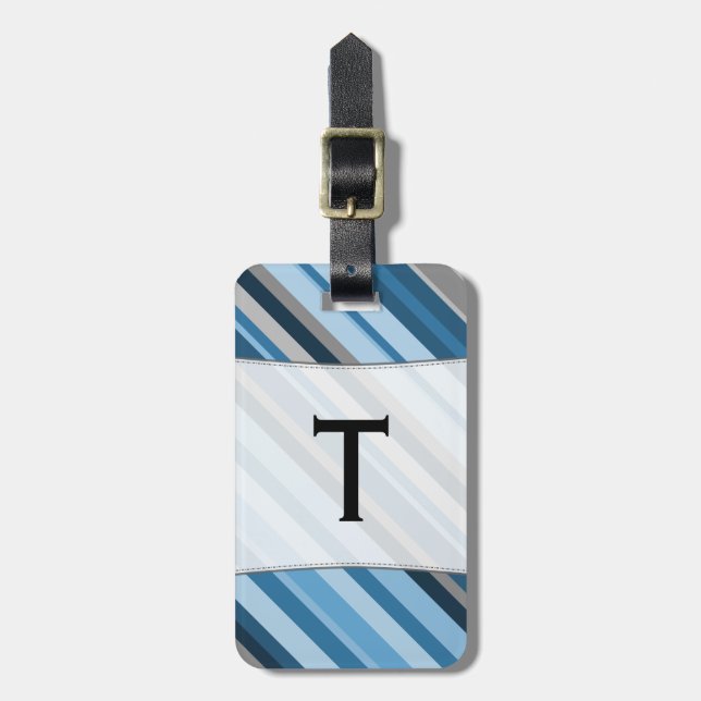 Anpassat namn Inledande + Blå och Grått Rand Bagagebricka (Vertikal Framsida)
