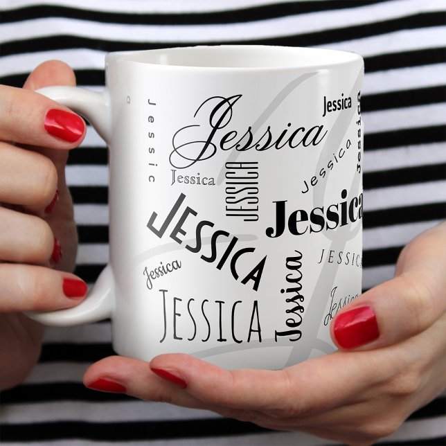 Anpassat namn Jessica Svart Vitt Kaffe Koppar (Skapare uppladdad)