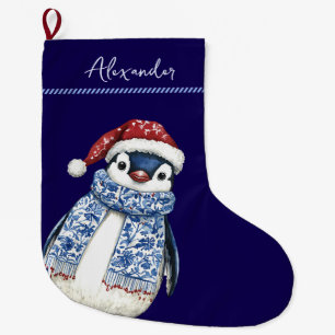 Anpassat namn jul Chinoiserie Penguin Stor Julstrumpa