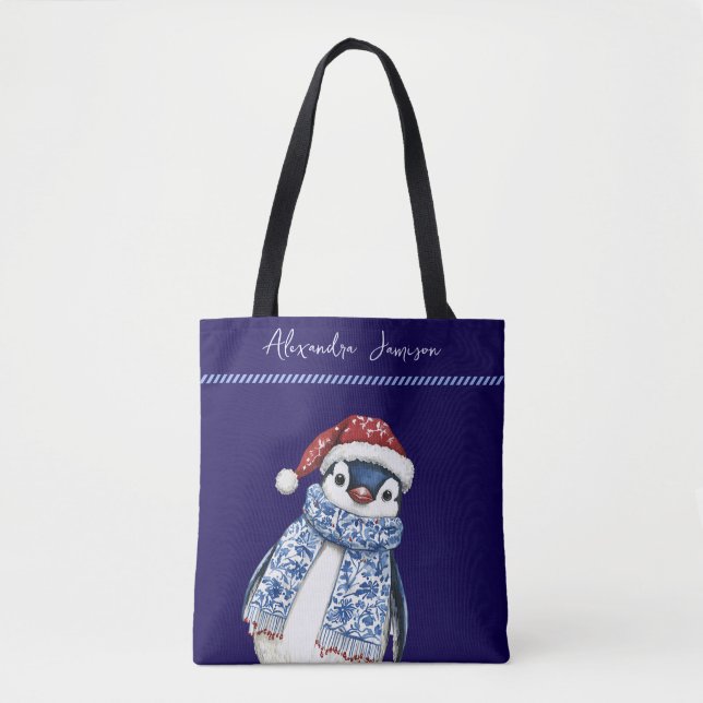 Anpassat namn jul Chinoiserie Penguin Tygkasse (Framsida)