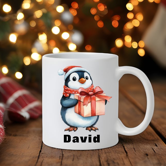 Anpassat namn: Jul Penguin Gift Kaffemugg (Custom Name Christmas Penguin Gift Coffee Mug)