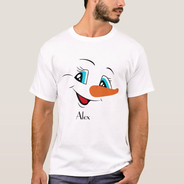 Anpassat namn jul Snögubbe Ansikte T Shirt (Framsida)