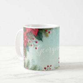 Anpassat namn Julens Blommigt Vattenfärg Poinsetti Kaffemugg