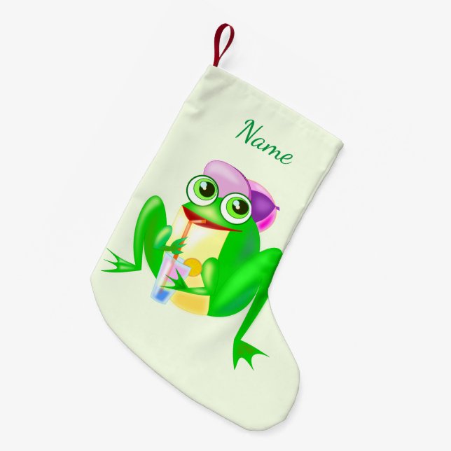 Anpassat namn julklapp med Lycklig Frog Liten Julstrumpa (Framsidan (Hängande))