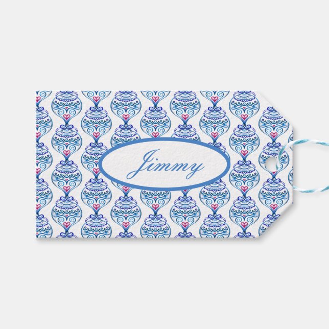 Anpassat namn Julprydnadsföremål i blått Presentetikett (Framsidan (Horisontell))