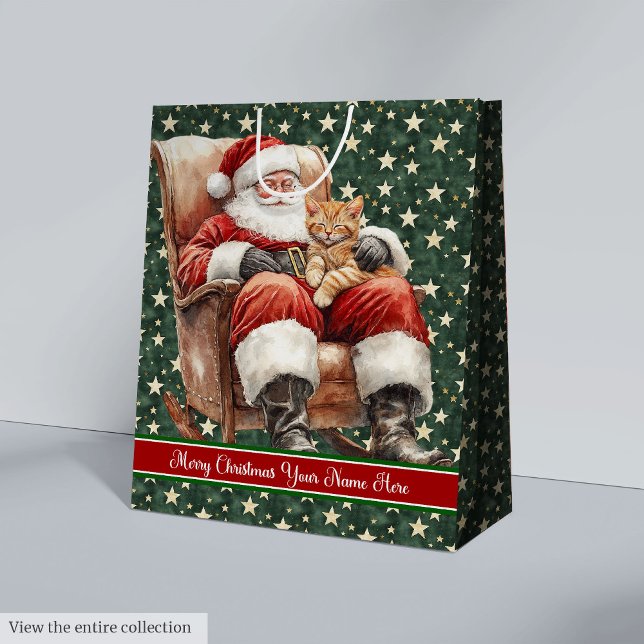 Anpassat namn - Jultomten - gåva (Custom Name Watercolor Santa Claus Gift Bag)