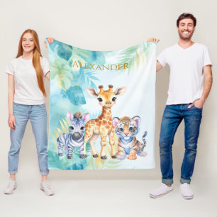 Anpassat namn Jungle Baby Zebra Giraffe och Tiger Fleecefilt