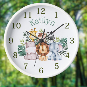 Anpassat namn Jungle Safari Animals Rund klocka
