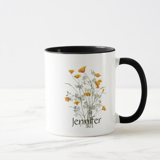 Anpassat namn Kalifornien Poppy Vild Flower Art Mugg (Höger)