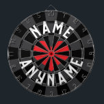 Anpassat NAMN Kärlek ANY NAMN Black Charcol Red He Darttavla<br><div class="desc">Anpassat NAMN Kärlek ANY NAMN Editable Top and Grund Text med Red Heart på svart och kolbaserad färgad Dartboard. Anpassa text uppifrån och grund till din belåtenhet!</div>