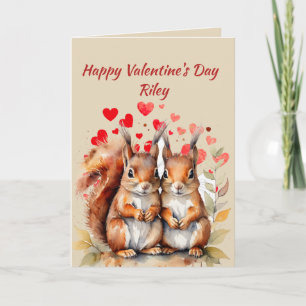 Anpassat namn Kärlek Cute Squirrels Animal Hearear Helgkort