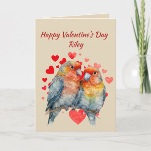 Anpassat namn Kärlek Cute Tropical Parrots Hearts Helgkort