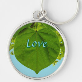 Anpassat namn Kärlek Grönt Heart Löv Photo Rund Silverfärgad Nyckelring