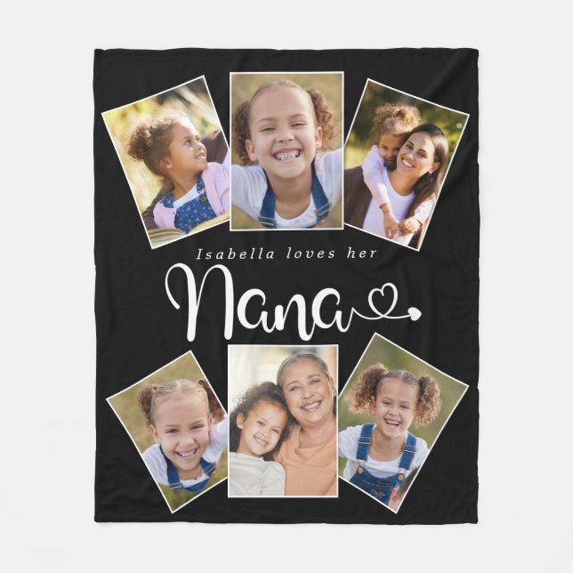 Anpassat namn Kärlek Nana Cute Roligt Photo Collag Fleecefilt (Framsidan)