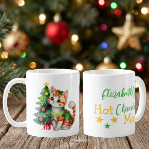 Anpassat namn katt grön gul varm choklad kaffemugg