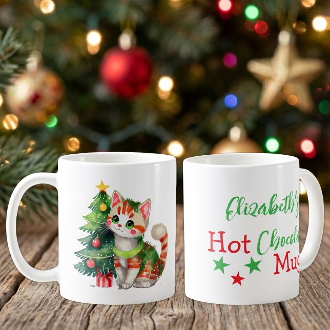 Anpassat namn katt grön röd varm choklad  kaffemugg (Skapare uppladdad)