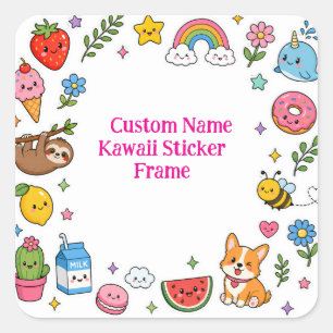 Anpassat Namn Kawaii Klistermärkesram Fyrkantigt Klistermärke