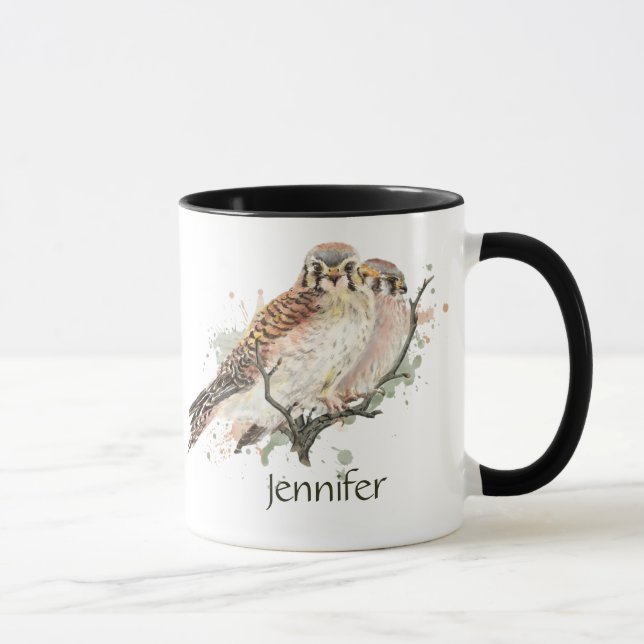 Anpassat namn Kestrel Bird Natature Art Mugg (Höger)