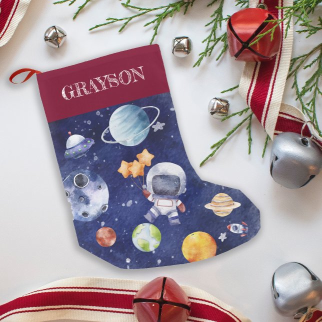 anpassat namn Kids Astronaut Galaxy Space Liten Julstrumpa (custom Name Kids Astronaut Galaxy Space Small Christmas Stocking)