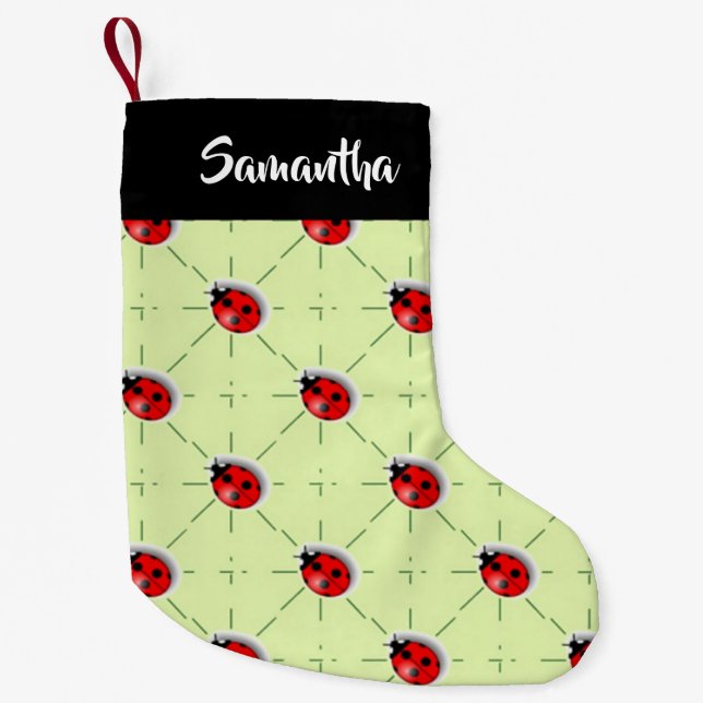 Anpassat namn ladybugs mönster liten julstrumpa (Framsidan)