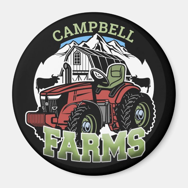 Anpassat namn Land Farms Barn Tractor Farmer Magnet (Framsidan)