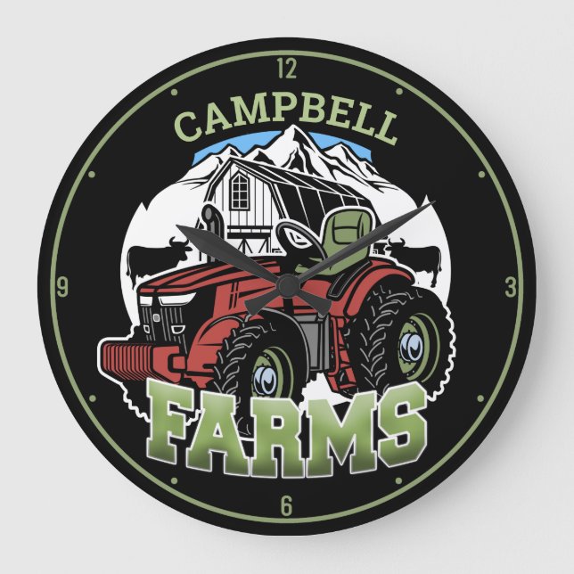 Anpassat namn Land Farms Barn Tractor Farmer Stor Klocka (Framsida)