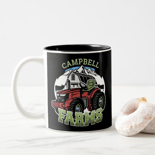 Anpassat namn Land Farms Barn Tractor Farmer Två-Tonad Mugg (Med munk)