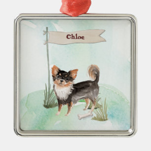 Anpassat namn, lång Hund, Chihuahua Pet-modell Julgransprydnad Metall