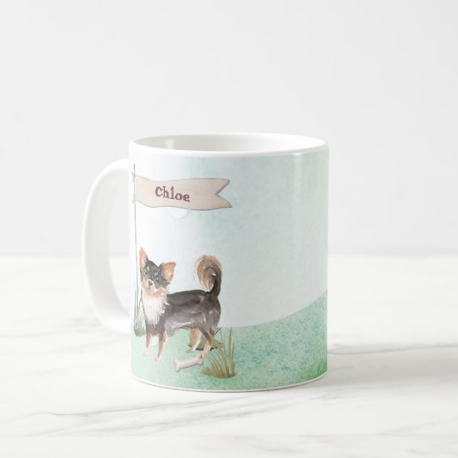 Anpassat namn, lång Hund, Chihuahua Pet-modell Kaffemugg (Framsida vänster)