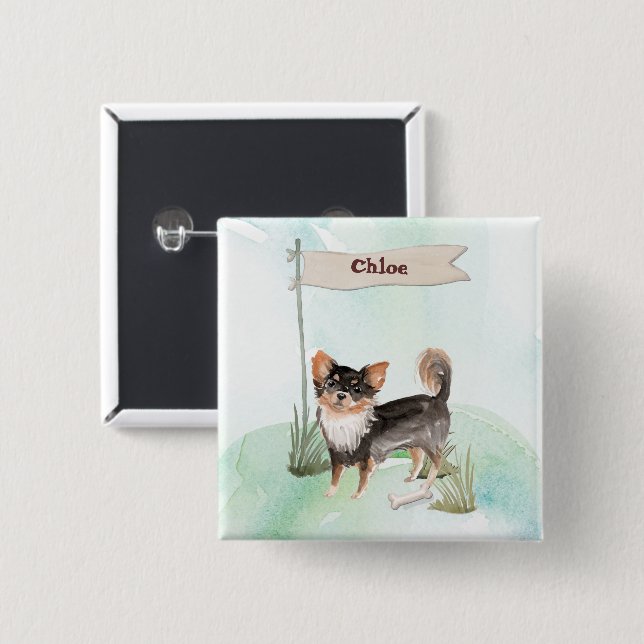 Anpassat namn, lång Hund, Chihuahua Pet-modell Knapp (Framsida & baksida)