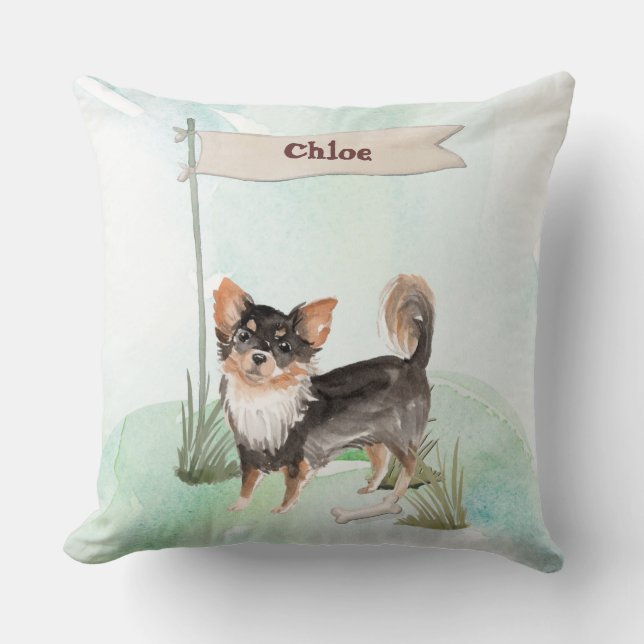 Anpassat namn, lång Hund, Chihuahua Pet-modell Kudde (Framsida)