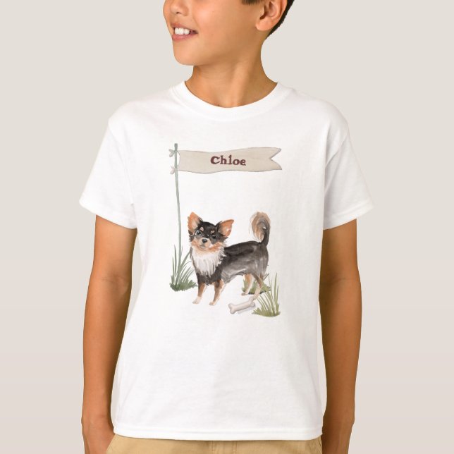 Anpassat namn, lång Hund, Chihuahua Pet-modell T Shirt (Framsida)