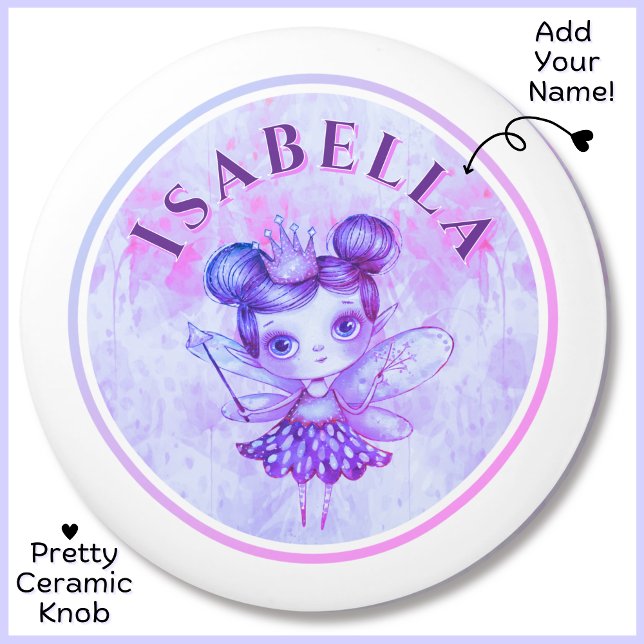 Anpassat namn Lila Fairy Princess Ceramic Knob Knopp (Add Your Name to this Ceramic Knob. Cute Girly Gift for Girls Who Love Fairies & the Color Purple!)