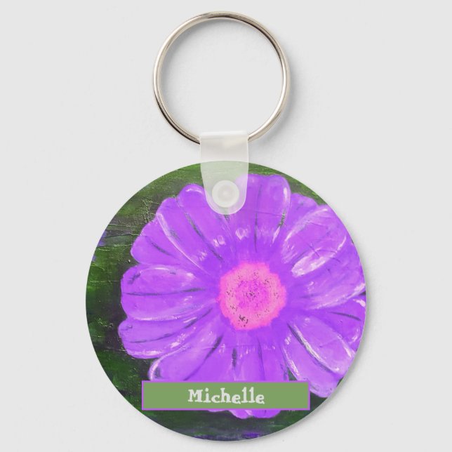 Anpassat namn Lila Flower Akrylmålning Nyckelring (Framsida)