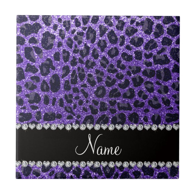 Anpassat namn lila glitter leopard spots kakelplatta (Framsidan)