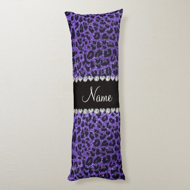Anpassat namn lila glitter leopard spots kroppskudde (Baksidan (Vertikal))