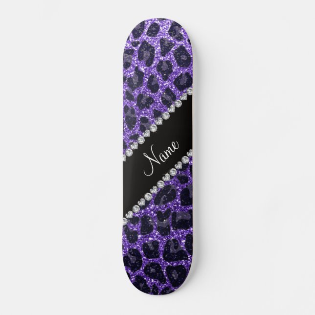 Anpassat namn lila glitter leopard spots mini skateboard bräda 18,7 cm (Framsida)