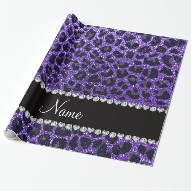 Anpassat namn lila glitter leopard spots presentpapper (Utrullad)