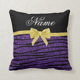 Anpassat namn lila glitter zebra ränder guld armb kudde