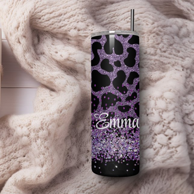Anpassat namn Lila Leopard glitter Smala Tumbler (Skapare uppladdad)