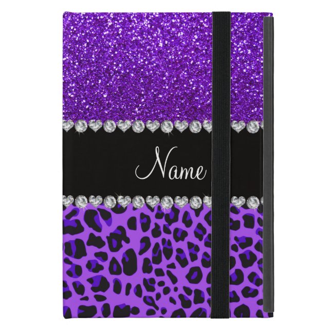 Anpassat namn lila leopard indigo lila glitter iPad mini skydd (Framsidan Closed)