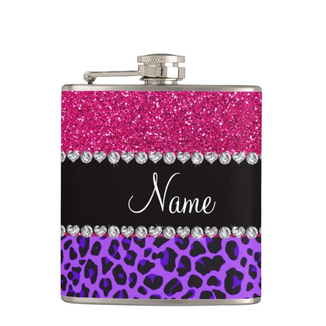 Anpassat namn lila leopard neon shock rosa glitter fickplunta (Framsidan)
