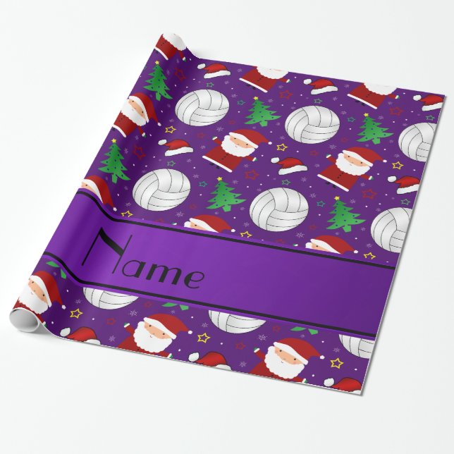 Anpassat namn lila volleyball christmas mönster presentpapper (Utrullad)