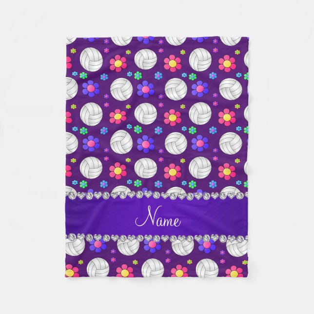 Anpassat namn lila volleyball-regnbåge blommor fleecefilt (Framsidan)