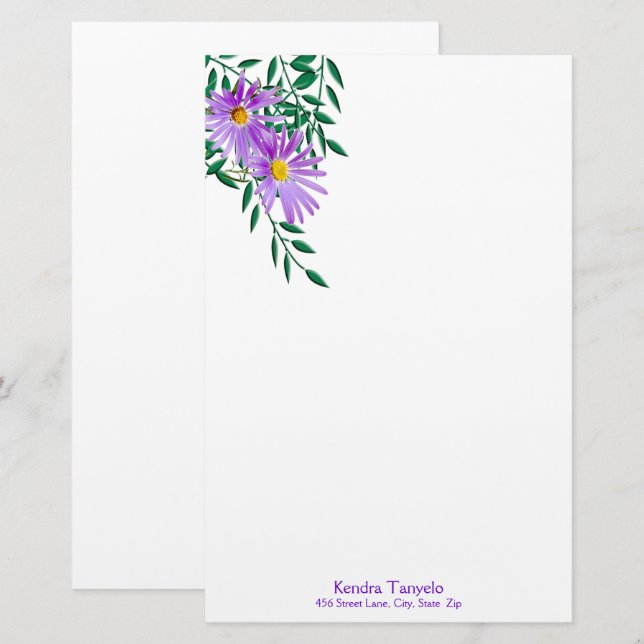 Anpassat namn Lila Wildblommhörner Gräns Brevpapper (Fram/baksida)