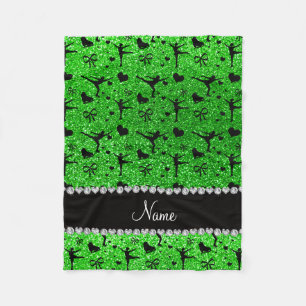 Anpassat namn lime green glitter figur-skridskor fleecefilt