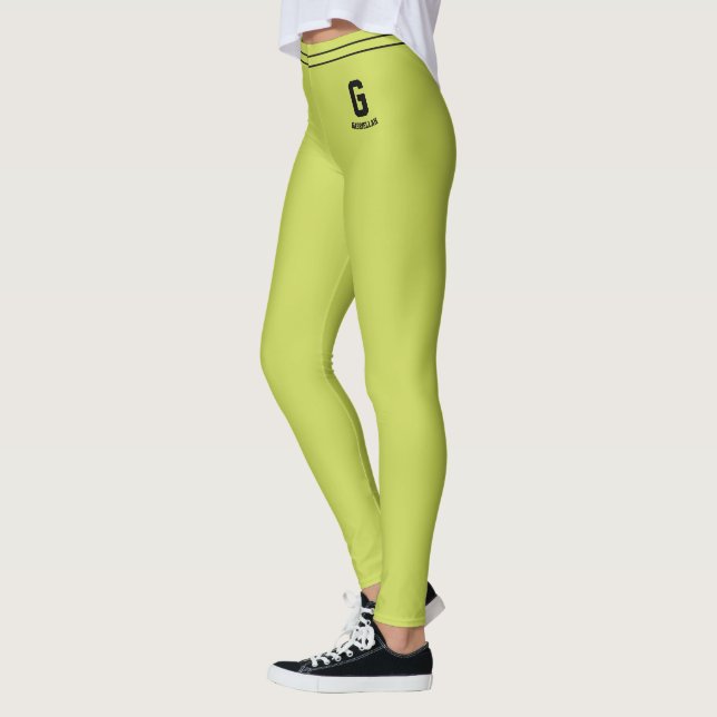 Anpassat Namn Limegrön Svart Randig Monogram Leggings (Vänster)