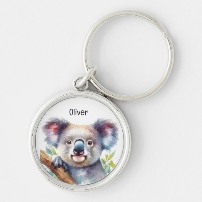 Anpassat namn Little Koala Bear Australian Animal Rund Silverfärgad Nyckelring (Framsidan)